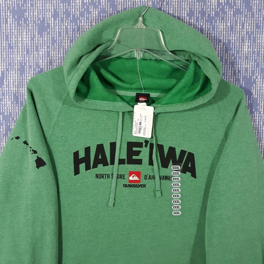 Quiksilver HALE'IWA North Shore Hawaii Surf Sweatshirt Hoodie Mens 3XL Green NEW - Picture 2 of 10